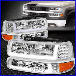 Led Drlfor 99-02 Chevy Silverado 4pcs Headlight Bumper Turn Signal Lamp Chrome