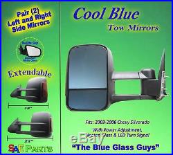 NEW Set of (2) BLUE GLASS Truck Tow Mirrors Power Heated LED Turn Signal