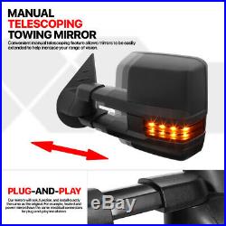 PairManual Telescoping Amber LED Signal Towing Side Mirror for 07-14 Silverado
