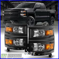 Pair Black 2014-2015 Chevy Silverado 1500 Pickup Headlights Headlamps Left+Right