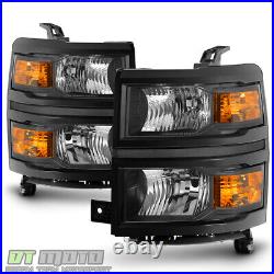 Pair Black 2014-2015 Chevy Silverado 1500 Pickup Headlights Headlamps Left+Right