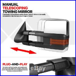 Pair Chrome Manual Extendable LED Signal Towing Mirror for 07-14 Sierra/Yukon