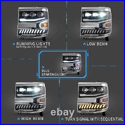 Pair Full LED Projector Headlight For 2016-2018 Chevy Silverado 1500 Turn Signal