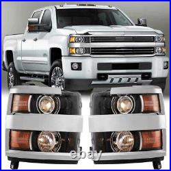 Pair Headlight Blk Chrome For 2015-2019 Chevrolet Silverado 2500 HD 3500 HD Lamp