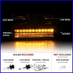 Pair Left+RightCrystal Clear Headlights+LED Bumper Signal Lamps 88-93 C/K Pickup