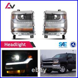 Pair Projector Headlights For 2016-2019 Chevy Silverado 1500 DRL Head Lamps L&R
