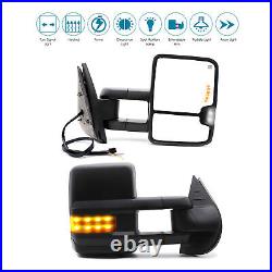 Pair Tow Mirrors Power Heated Turn Signal Fits 07-13 GMC Sierra 2500 3500 Black