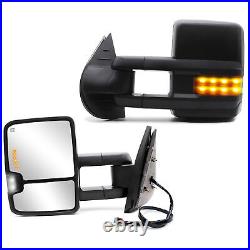 Pair Tow Mirrors Power Heated Turn Signal Fits For 2007-13 Chevy Silverado Black