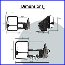 Pair Tow Mirrors Power Heated Turn Signal Fits For 2007-13 Chevy Silverado Black