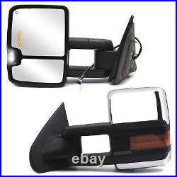Pair Towing Mirrors Power Turn Signal For 15-18 Chevy Silverado 1500 2500 Chrome