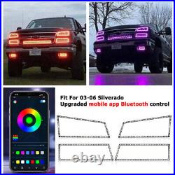 RGB LED Halo Ring+Turn Signal Light For Chevy Silverado 03-06 Headlight APP DRL