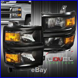 Replacement Head Lights Lamps Assembly Black Amber For 2014-2015 Silverado 1500