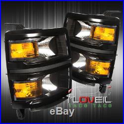 Replacement Head Lights Lamps Assembly Black Amber For 2014-2015 Silverado 1500