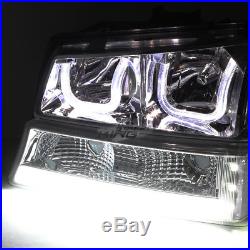 SMOKED CLEAR LED HALO HEADLIGHT WithLED DRL+TURN SIGNAL FOR 03-07 SILVERADO(L+R)
