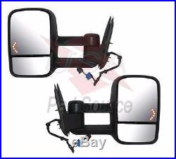 Set Towing Mirrors Power Heated LED Turn Signal Pair Direct FIT Truck Pick Up
