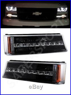 Set of Pair Black Park Signal Lights with LED for 2003-2006 Chevrolet Silverado