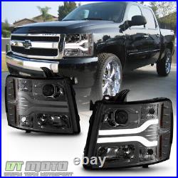 Smoke 2007-2013 Chevy Silverado 1500 2500 3500 LED DRL Tube Projector Headlights