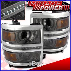 Smoke Drl Led Projector Head Lights Signal Lamps Amber For 14-15 Chevy Silverado