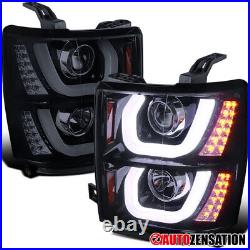 Smoke Fit 2014-2015 Chevy Silverado 1500 LED Bar Projector Headlights Left+Right