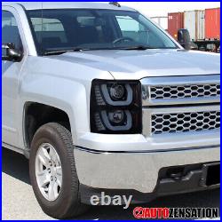 Smoke Fit 2014-2015 Chevy Silverado 1500 LED Bar Projector Headlights Left+Right