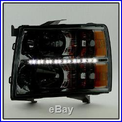 Smoked Lens 2007-2013 Chevy Silverado 1500 2500HD 3500HD LED Headlights Headlamp