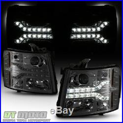 Smoked Lens 2007-2013 Chevy Silverado 1500 LED DRL Strip Projector Headlights