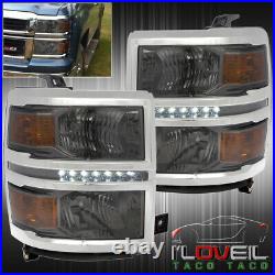 Smoked Lens LED DRL Headlights Lamps LH RH For 2014-2015 Chevy Silverado 1500