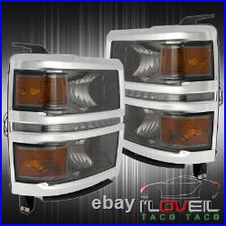 Smoked Lens LED DRL Headlights Lamps LH RH For 2014-2015 Chevy Silverado 1500