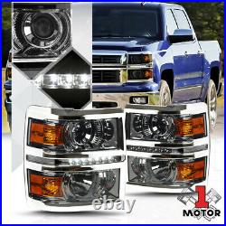 Smoked Projector Headlight LED DRL Amber Turn Signal for 14-15 Chevy Silverado