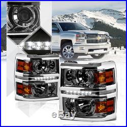 Smoked Projector Headlight LED DRL Amber Turn Signal for 14-16 Chevy Silverado