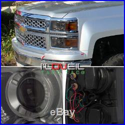 Smoked Projector Headlights Lamps LED DRL LH RH Assembly For 2014-2015 Silverado