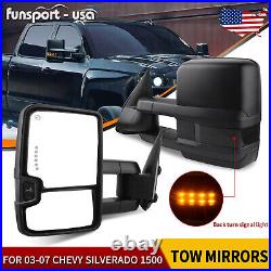 Tow Mirrors Power Heated Smoke Signal for 03-07 Chevy Silverado Sierra 1500 2500