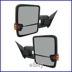 Towing Mirror Power Heated Turn Signal Spotlight Black Pair Set for GM Pickup