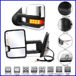 Towing Mirrors For 07-13 Chevy Silverado 1500 Power Heated Turn Signal Chrome