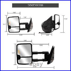 Towing Mirrors For 2007-13 Chevy Silverado 1500 Power Heated Turn Signal Chrome