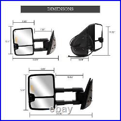 Towing Mirrors For 2007-13 GMC Sierra 1500 2500 Power Heated Turn Signal Black