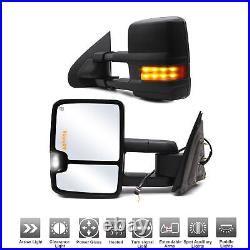 Towing Mirrors For 2014-18 Chevy Silverado 1500 Power Heated Turn Signal Black