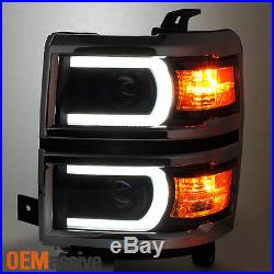 U Neon Bar Style Black 2014 2015 Silverado 1500 LED DRL Projector Headlights