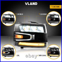 VLAND 1Pair Full LED Headlights For 2007-13 Chevy Silverado 1500/2500HD/3500HD